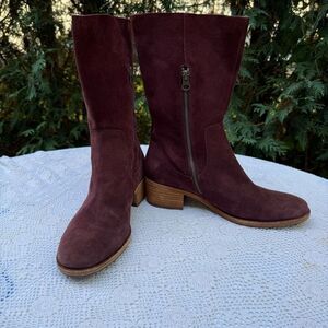 Kork-Ease Mercia mid-calf boot in burgundy suede side-zip closure size 10